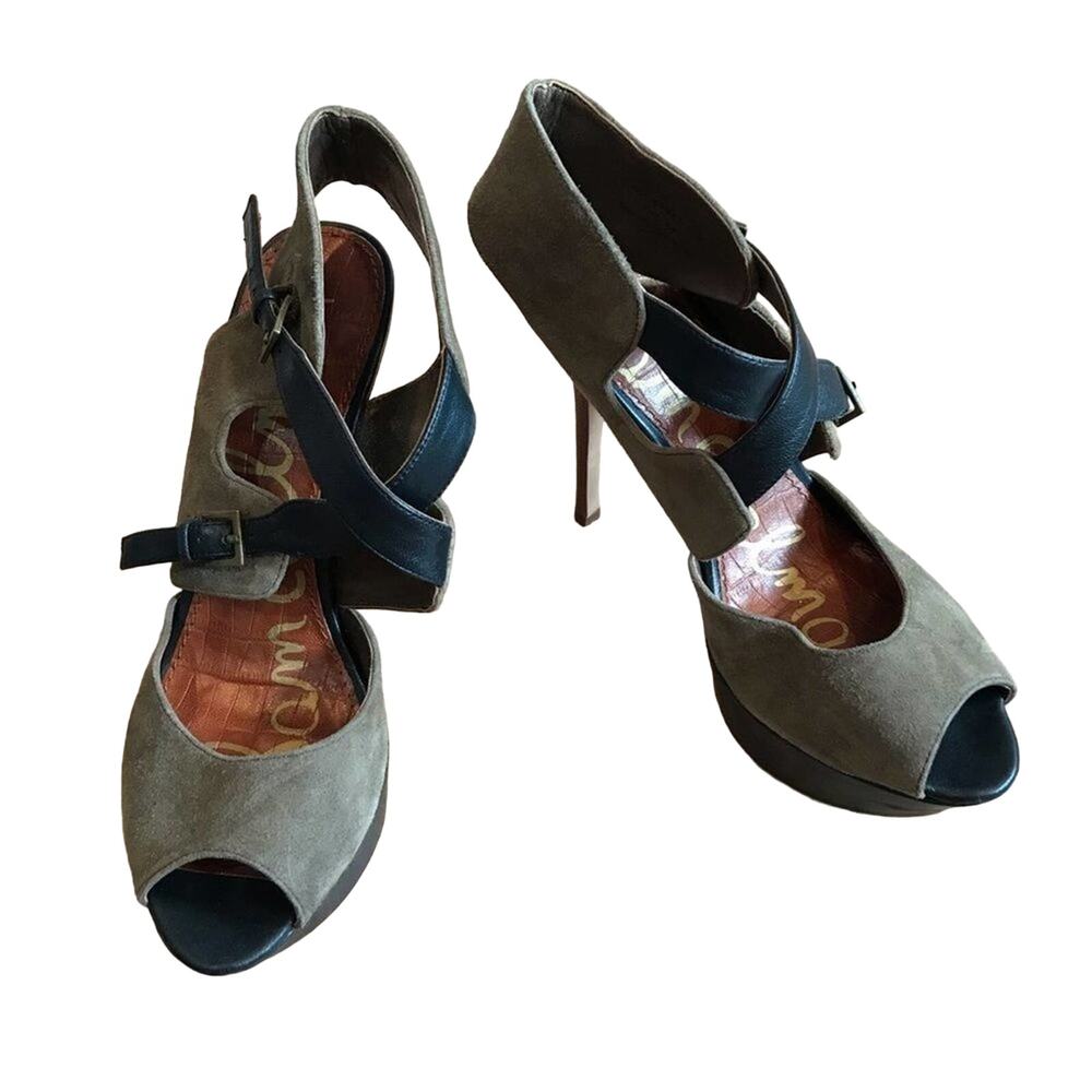 Sam Edelman Olive Green and Black Suede Platform Heels
